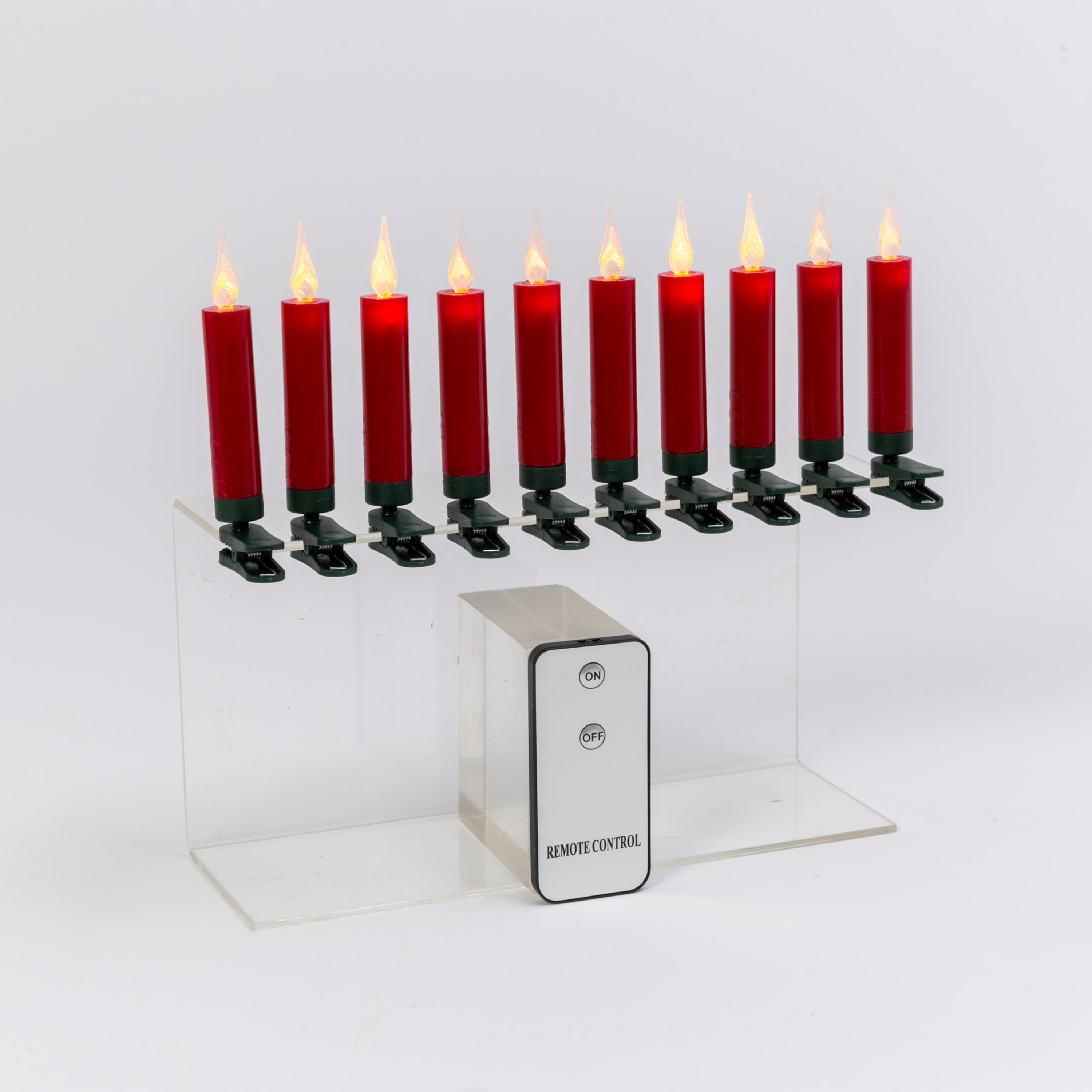 Set of 10 Red Christmas LED Candles with Clip, Remote Control